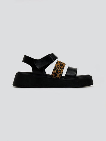 Flatforms δερμάτινα με velcro και print Ragazza 01227 - Μαύρο - thefashionproject.gr - RAGAZZA