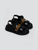 Flatforms δερμάτινα με velcro και print Ragazza 01227 - Μαύρο - thefashionproject.gr - RAGAZZA