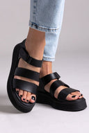 Flatforms δερμάτινα με velcro Ragazza 01227 - Μαύρο - thefashionproject.gr - RAGAZZA