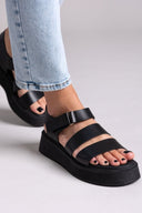 Flatforms δερμάτινα με velcro Ragazza 01227 - Μαύρο - thefashionproject.gr - RAGAZZA