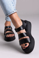 Flatforms δερμάτινα με velcro Ragazza 01227 - Μαύρο - thefashionproject.gr - RAGAZZA