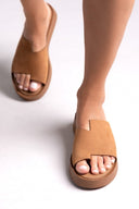Flatforms δερμάτινα nubuck σανδάλια Estil - Κάμελ - thefashionproject.gr - Estil