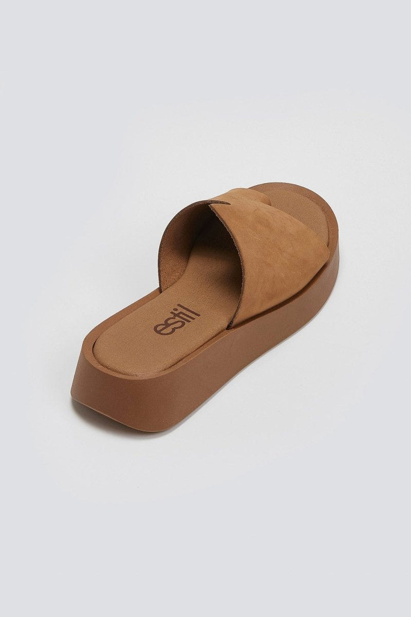 Flatforms δερμάτινα nubuck σανδάλια Estil - Κάμελ - thefashionproject.gr - Estil