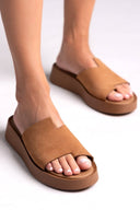 Flatforms δερμάτινα nubuck σανδάλια Estil - Κάμελ - thefashionproject.gr - Estil