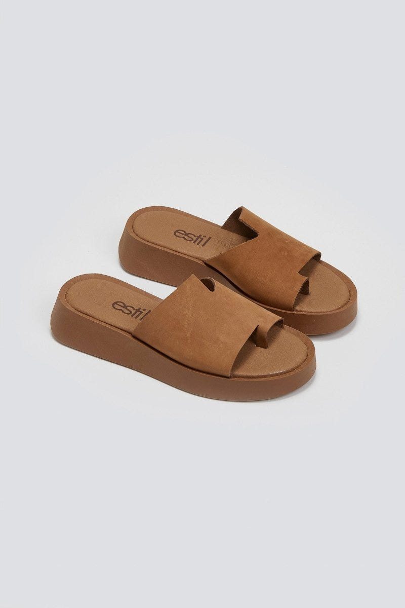Flatforms δερμάτινα nubuck σανδάλια Estil - Κάμελ - thefashionproject.gr - Estil