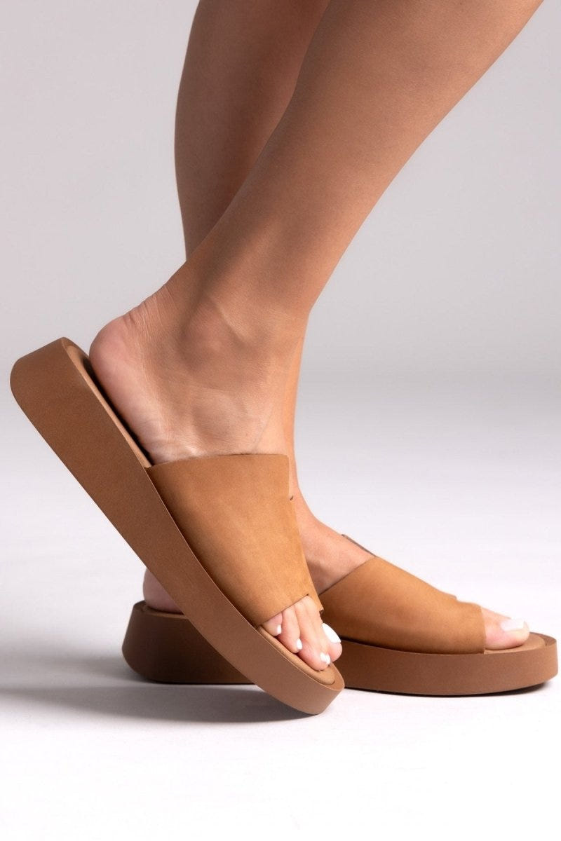 Flatforms δερμάτινα nubuck σανδάλια Estil - Κάμελ - thefashionproject.gr - Estil