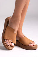 Flatforms δερμάτινα nubuck σανδάλια Estil - Κάμελ - thefashionproject.gr - Estil