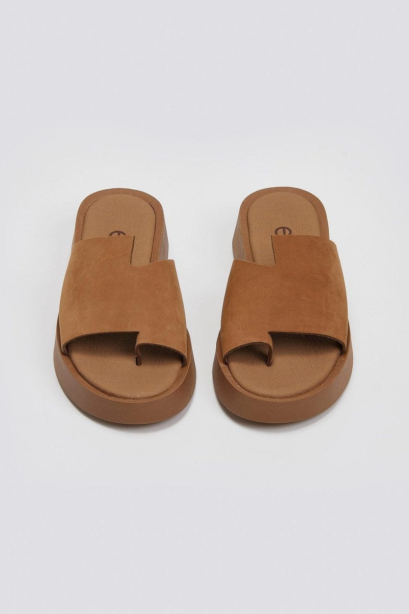Flatforms δερμάτινα nubuck σανδάλια Estil - Κάμελ - thefashionproject.gr - Estil
