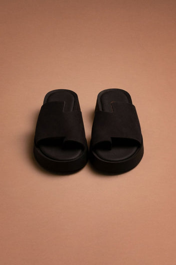 Flatforms δερμάτινα nubuck σανδάλια Estil - Μαύρο - thefashionproject.gr - Estil