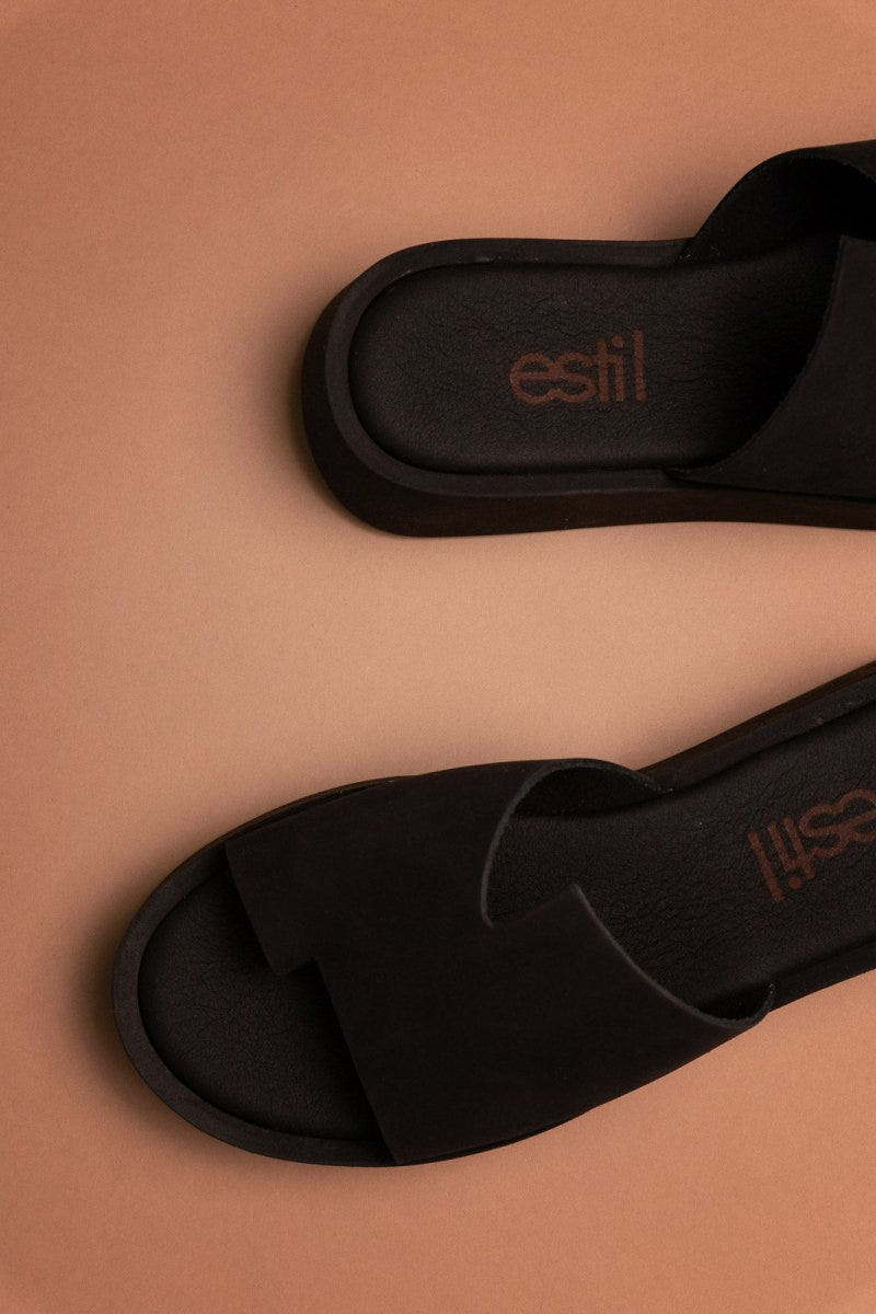 Flatforms δερμάτινα nubuck σανδάλια Estil - Μαύρο - thefashionproject.gr - Estil