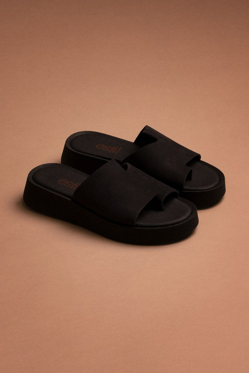 Flatforms δερμάτινα nubuck σανδάλια Estil - Μαύρο - thefashionproject.gr - Estil