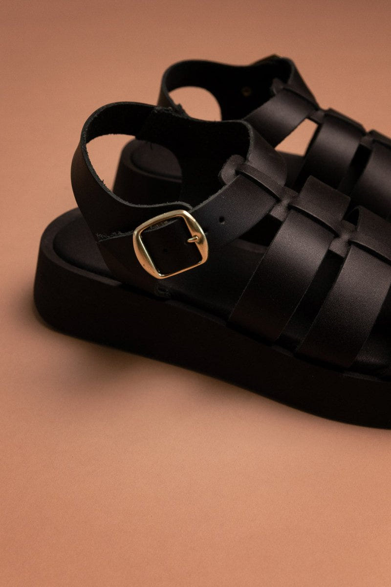 Flatforms δερμάτινα σανδάλια gladiator Estil - Μαύρο - thefashionproject.gr - Estil