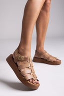 Flatforms δερμάτινα σανδάλια gladiator Estil - Τάουπε - thefashionproject.gr - Estil