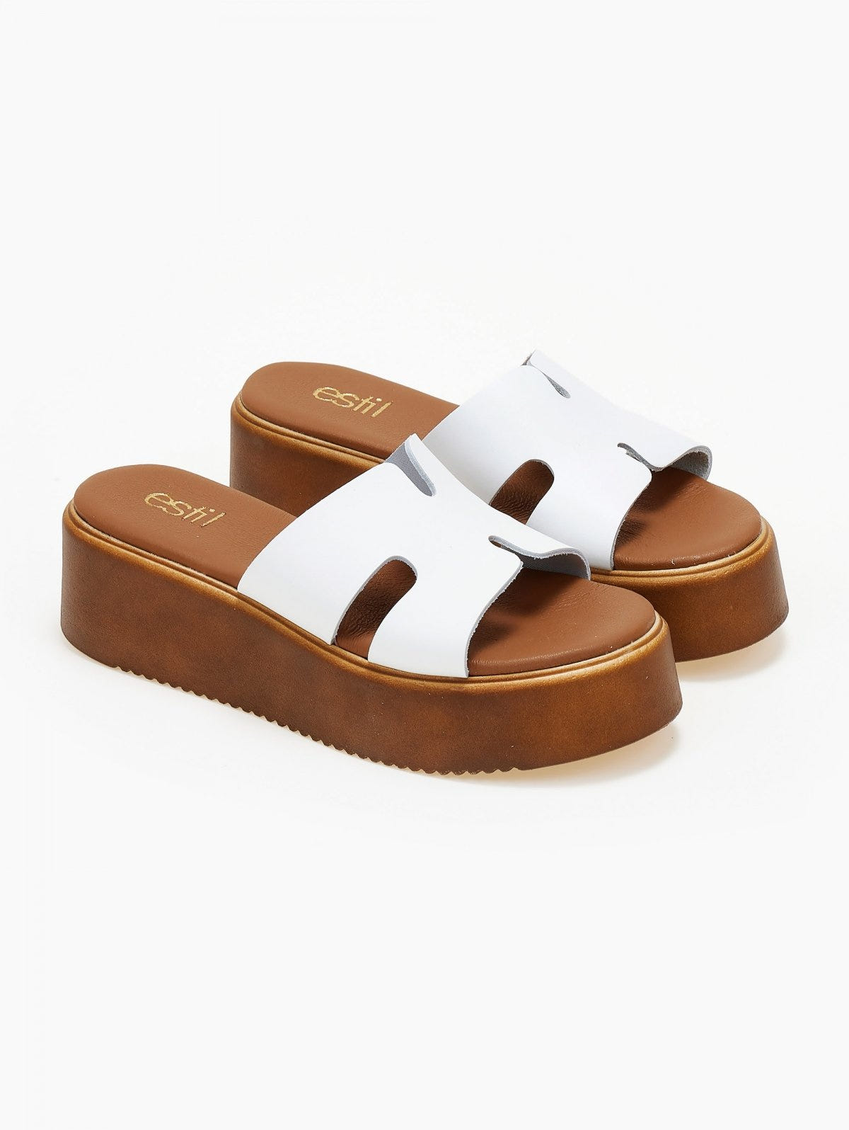 Flatforms δερμάτινα σανδάλια με ανοίγματα Estil - Λευκό - thefashionproject.gr - Estil