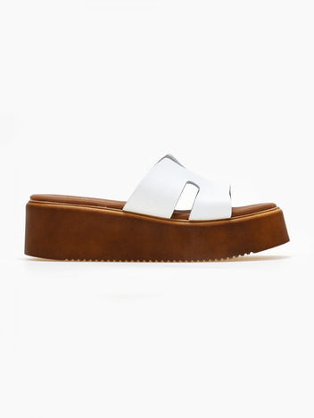 Flatforms δερμάτινα σανδάλια με ανοίγματα Estil - Λευκό - thefashionproject.gr - Estil