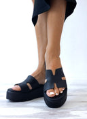Flatforms δερμάτινα σανδάλια με ανοίγματα Estil - Μαύρο - thefashionproject.gr - Estil