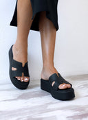 Flatforms δερμάτινα σανδάλια με ανοίγματα Estil - Μαύρο - thefashionproject.gr - Estil