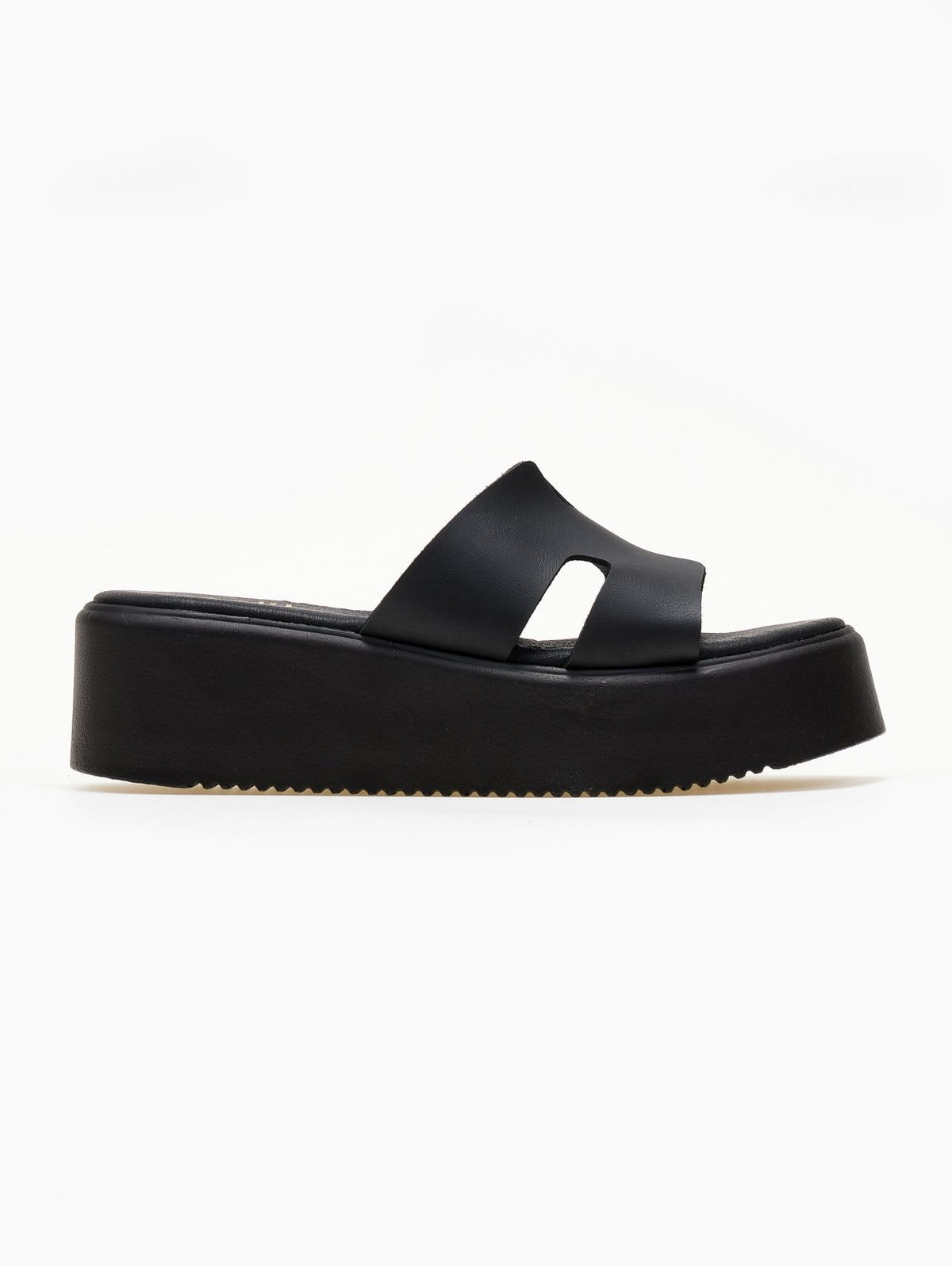 Flatforms δερμάτινα σανδάλια με ανοίγματα Estil - Μαύρο - thefashionproject.gr - Estil