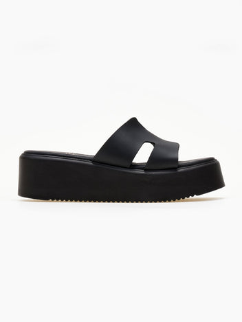 Flatforms δερμάτινα σανδάλια με ανοίγματα Estil - Μαύρο - thefashionproject.gr - Estil