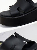 Flatforms δερμάτινα σανδάλια με ανοίγματα Estil - Μαύρο - thefashionproject.gr - Estil