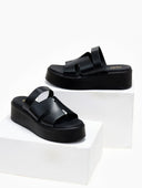 Flatforms δερμάτινα σανδάλια με φαρδιά φάσα Estil - Μαύρο - thefashionproject.gr - Estil
