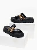 Flatforms δερμάτινα σανδάλια με λεπτομέρεια print TFP