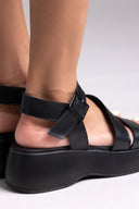 Flatforms δερμάτινα σανδάλια με μπαρέτα Tfp - Μαύρο - thefashionproject.gr - TFP