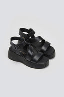 Flatforms δερμάτινα σανδάλια με μπαρέτα Tfp - Μαύρο - thefashionproject.gr - TFP