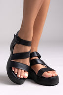 Flatforms δερμάτινα σανδάλια με μπαρέτα Tfp - Μαύρο - thefashionproject.gr - TFP