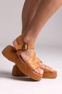 Flatforms δερμάτινα σανδάλια με μπαρέτα Tfp - Ταμπά - thefashionproject.gr - TFP