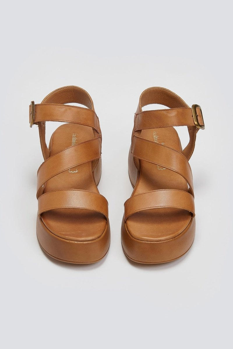 Flatforms δερμάτινα σανδάλια με μπαρέτα Tfp - Ταμπά - thefashionproject.gr - TFP
