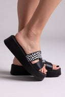 Flatforms δερμάτινα σανδάλια με print Estil - Μαύρο - thefashionproject.gr - Estil