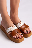 Flatforms δερμάτινα σανδάλια με print Estil - Ταμπά - thefashionproject.gr - Estil