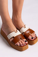 Flatforms δερμάτινα σανδάλια με print Estil - Ταμπά - thefashionproject.gr - Estil