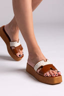 Flatforms δερμάτινα σανδάλια με print Estil - Ταμπά - thefashionproject.gr - Estil