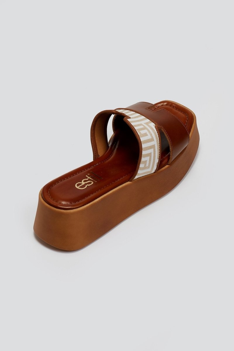 Flatforms δερμάτινα σανδάλια με print Estil - Ταμπά - thefashionproject.gr - Estil