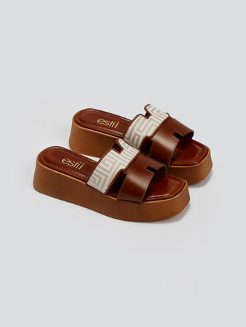 Flatforms δερμάτινα σανδάλια με print Estil - Ταμπά - thefashionproject.gr - Estil