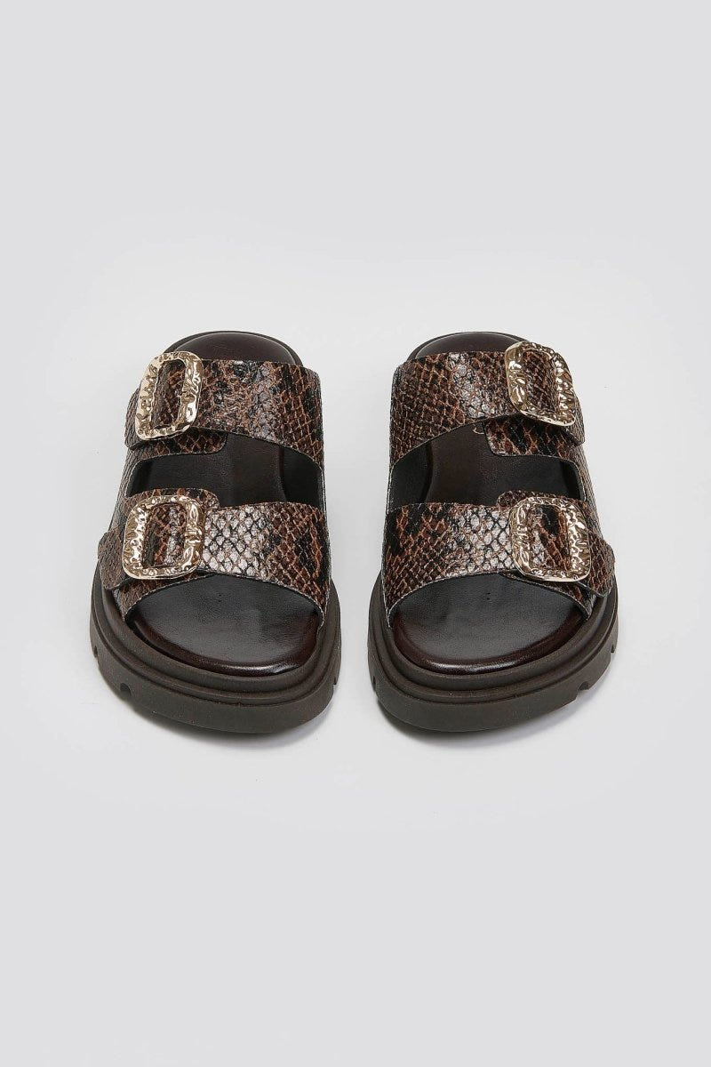 Flatforms δερμάτινα σανδάλια με print Tfp - Καφέ - thefashionproject.gr - TFP