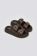 Flatforms δερμάτινα σανδάλια με print Tfp - Καφέ - thefashionproject.gr - TFP