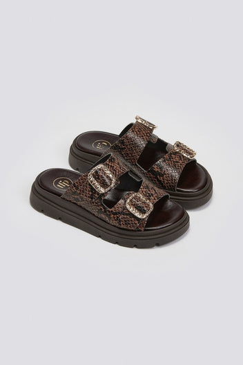 Flatforms δερμάτινα σανδάλια με print Tfp - Καφέ - thefashionproject.gr - TFP