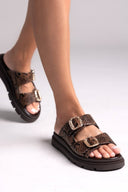 Flatforms δερμάτινα σανδάλια με print Tfp - Καφέ - thefashionproject.gr - TFP