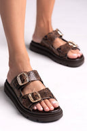 Flatforms δερμάτινα σανδάλια με print Tfp - Καφέ - thefashionproject.gr - TFP