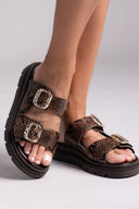 Flatforms δερμάτινα σανδάλια με print Tfp - Καφέ - thefashionproject.gr - TFP