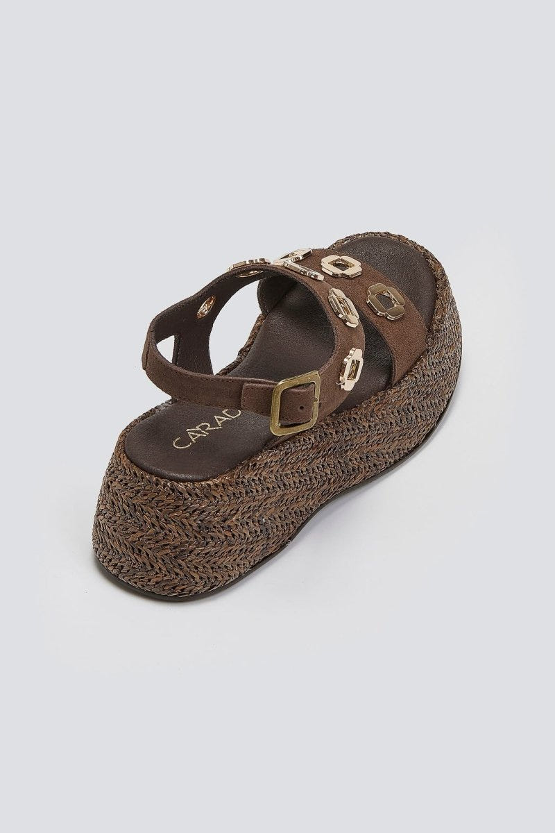 Flatforms δερμάτινα σανδάλια με ψάθα Carad - Καφέ - thefashionproject.gr - CARAD