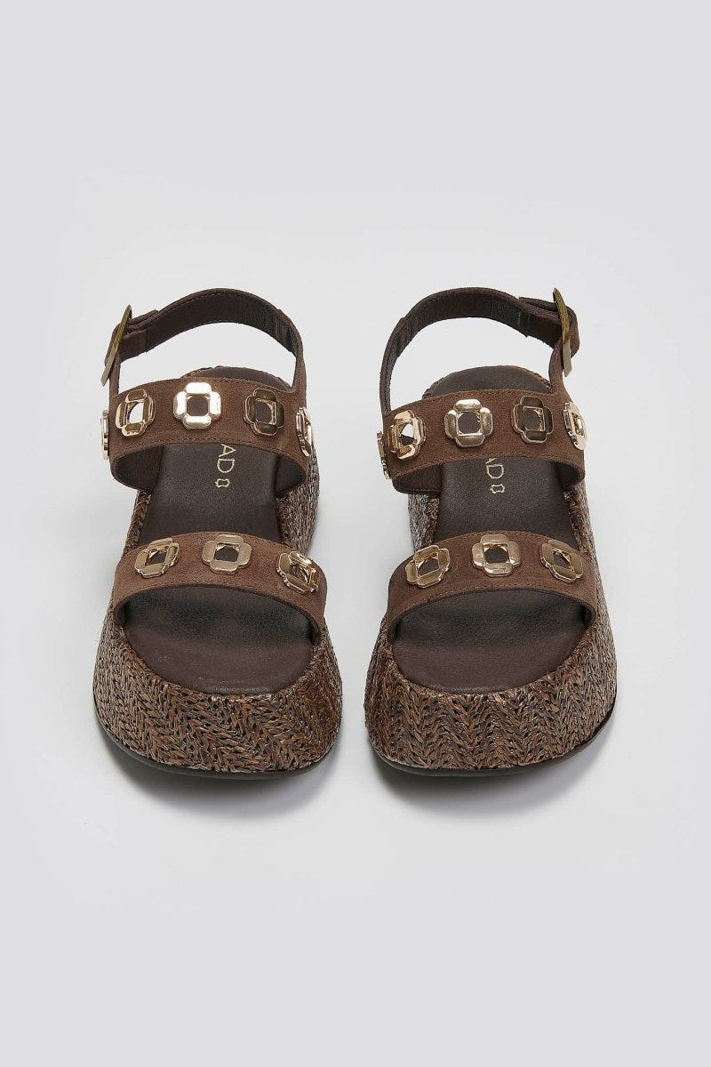 Flatforms δερμάτινα σανδάλια με ψάθα Carad - Καφέ - thefashionproject.gr - CARAD