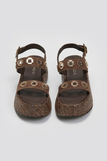 Flatforms δερμάτινα σανδάλια με ψάθα Carad - Καφέ - thefashionproject.gr - CARAD
