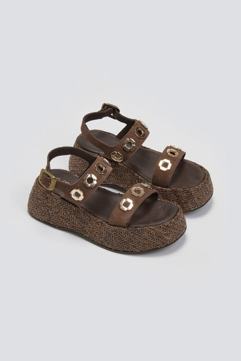 Flatforms δερμάτινα σανδάλια με ψάθα Carad - Καφέ - thefashionproject.gr - CARAD