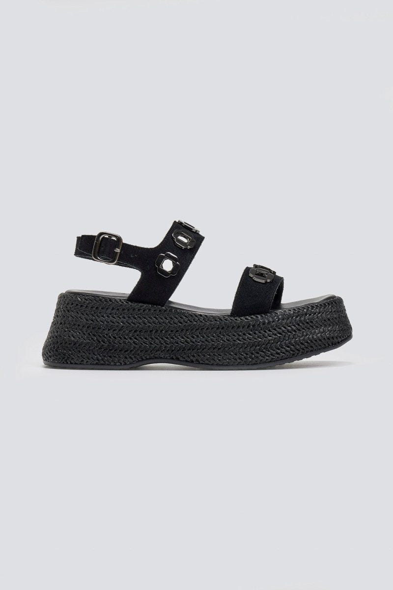 Flatforms δερμάτινα σανδάλια με ψάθα Carad - Μαύρο - thefashionproject.gr - CARAD