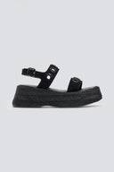 Flatforms δερμάτινα σανδάλια με ψάθα Carad - Μαύρο - thefashionproject.gr - CARAD