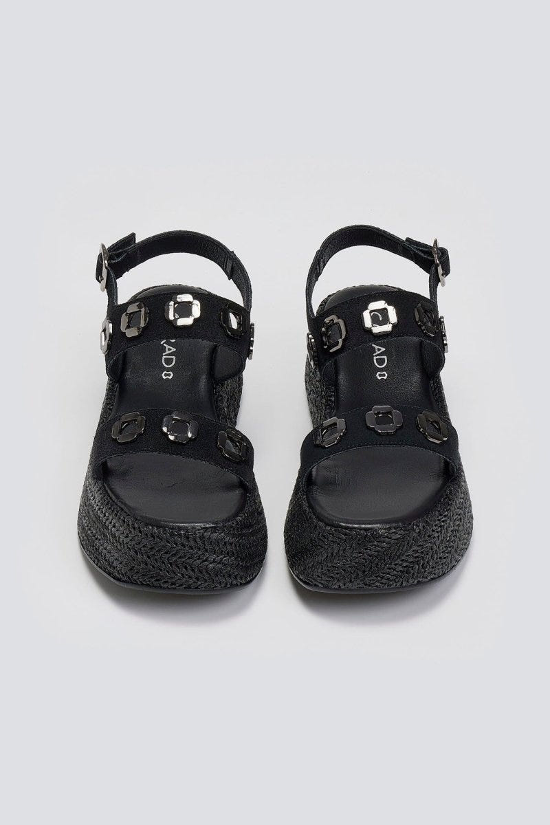 Flatforms δερμάτινα σανδάλια με ψάθα Carad - Μαύρο - thefashionproject.gr - CARAD